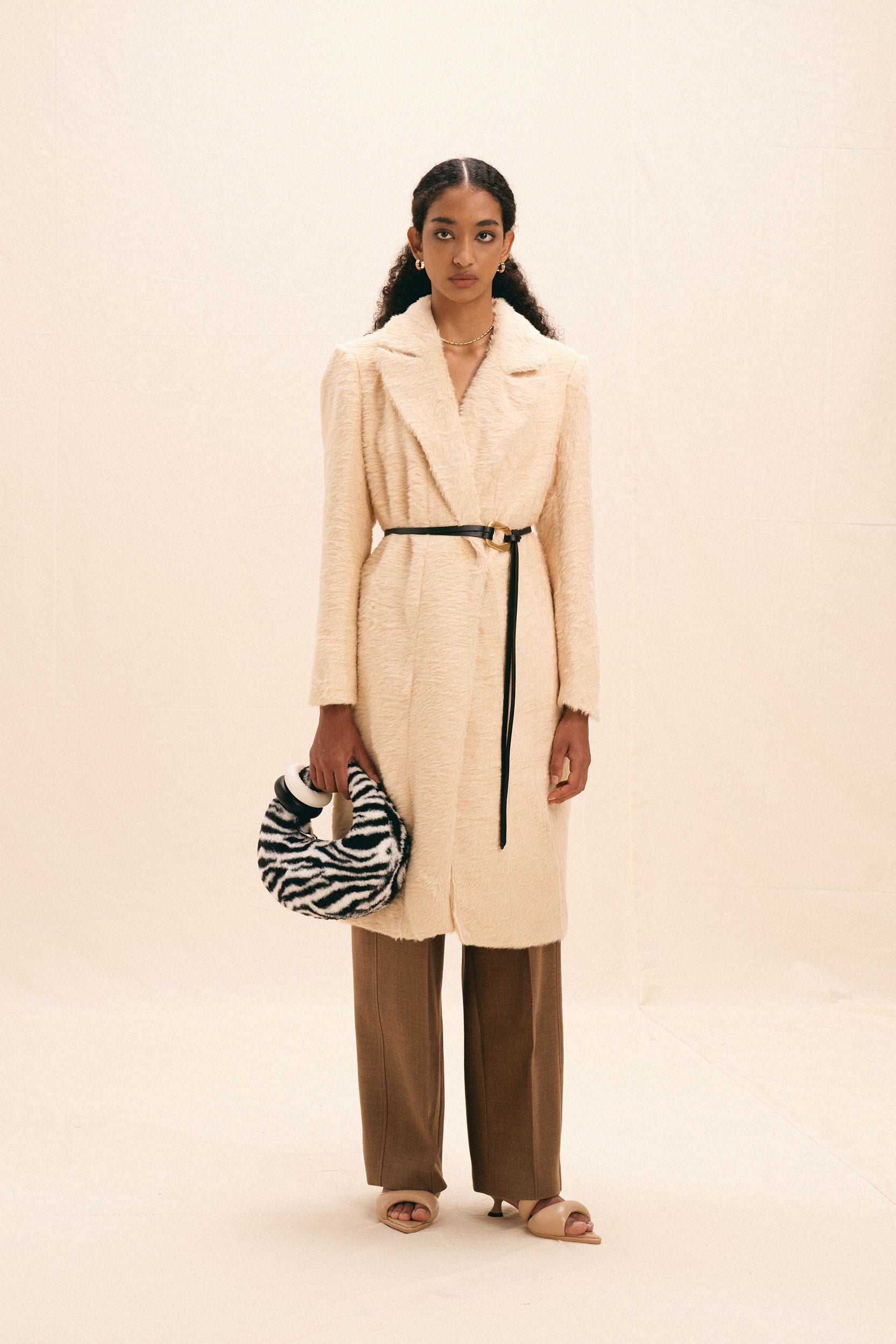 Abacus Zebra Print Faux Fur Top Handle Bag - Black & White