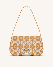 Becci Knitted Shoulder Bag - Orange & Ivory & Brown