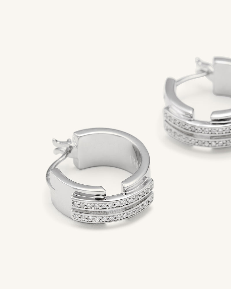 Hoop Earrings - 18ct White Gold Plated & White Zircon