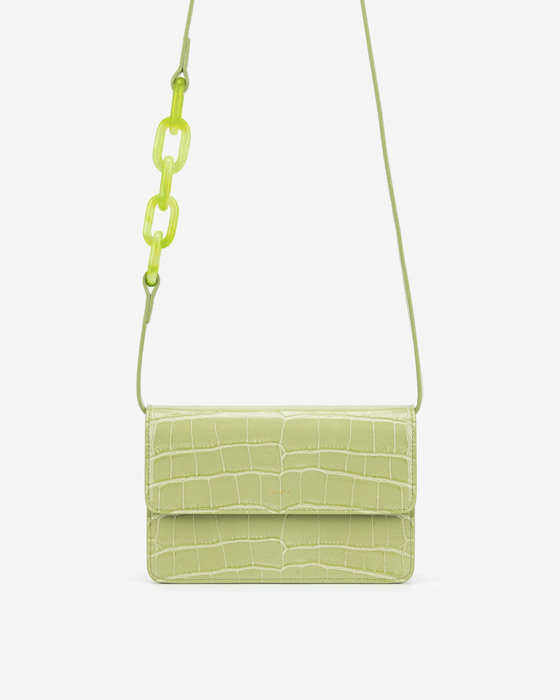 Julia Acrylic Chain Crossbody Bag - Sage Green Croc