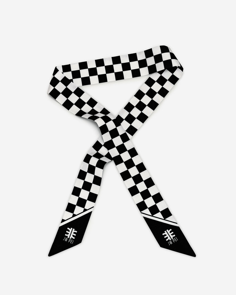 Gradient Checkerboard Faux Silk Twill Scarf - Black