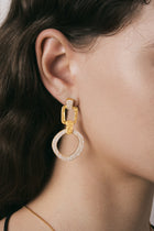 Geometrical Openwork Round Earrings - 18ct Gold Plated & White Zircon