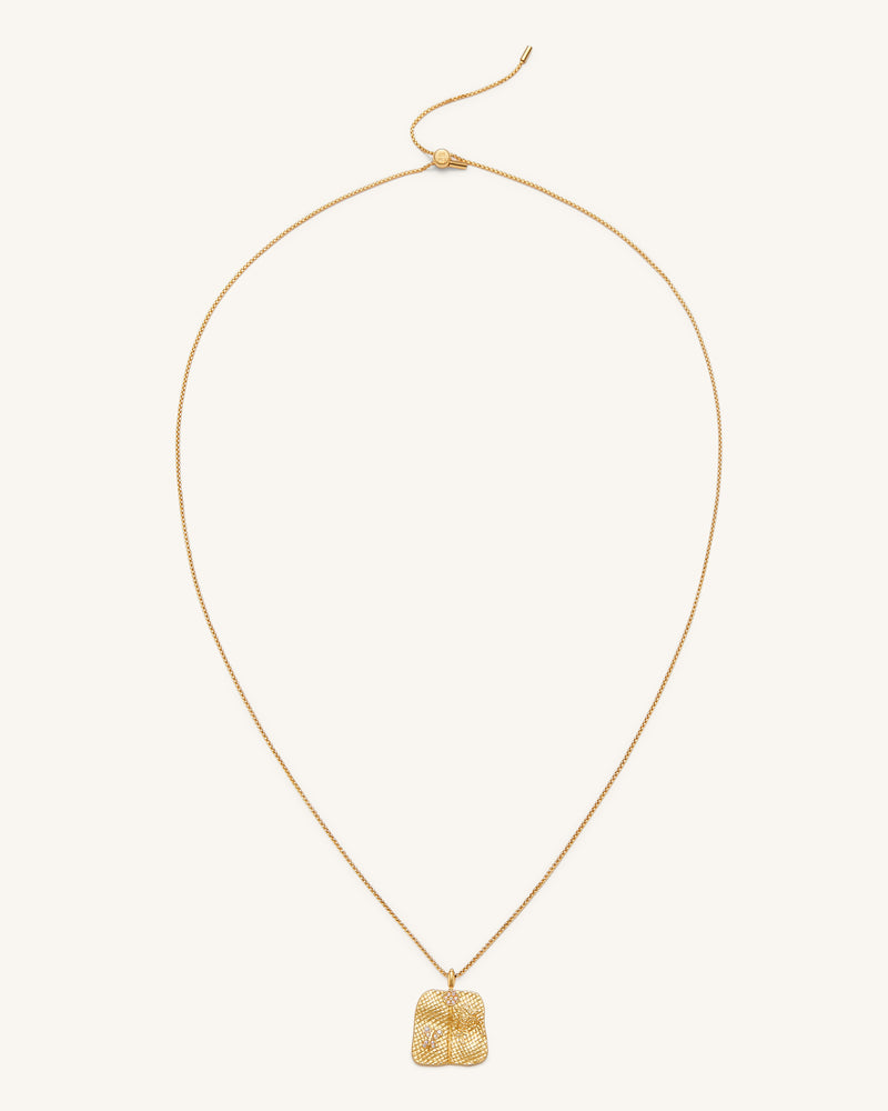 Plantain Fan Pendant Necklace - 18ct Gold Plated & White Zircon