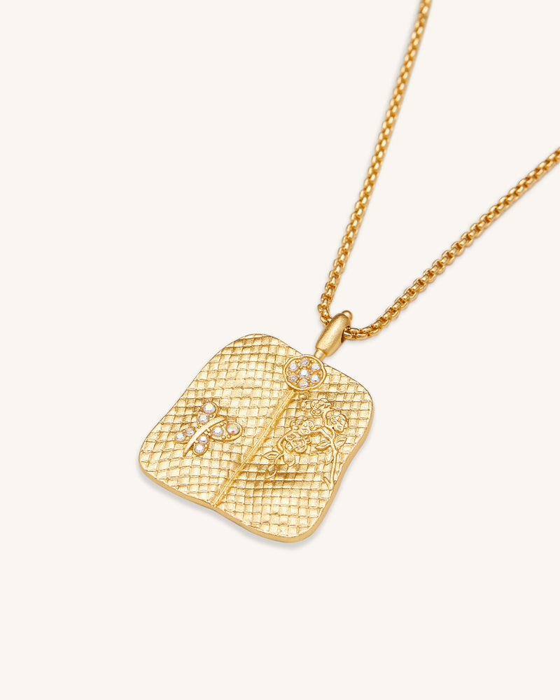 Plantain Fan Pendant Necklace - 18ct Gold Plated & White Zircon