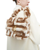 Mini Flap Faux Fur Fabric Bag - Brown